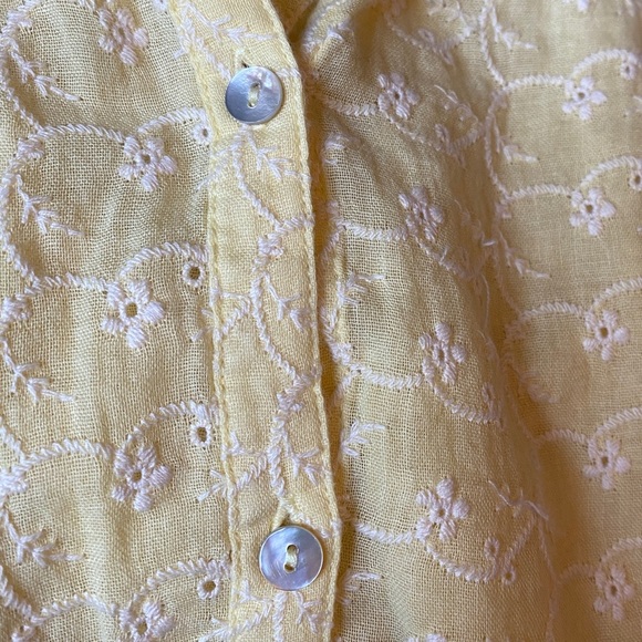 Free People, Butter Yellow, Down From the Clouds, Eyelet Long Sleeve Button Top - Picture 2 of 7